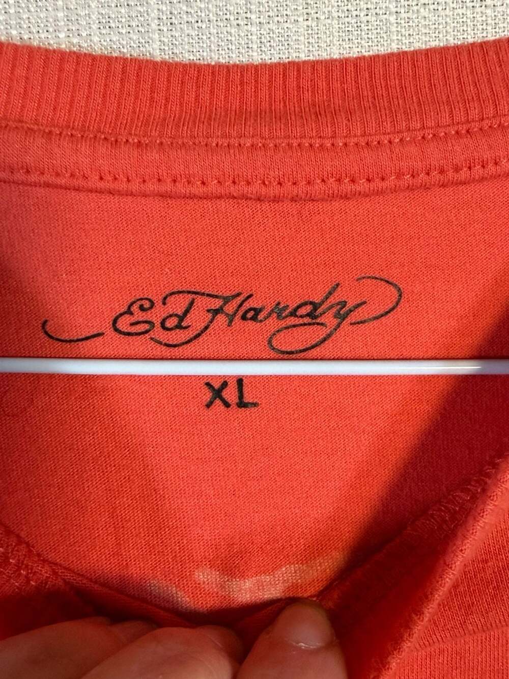 Ed Hardy Y2K Style Baby Tee Crop Top XL Orange Tattoo Graphic Swallow Womens - Picture 3 of 8